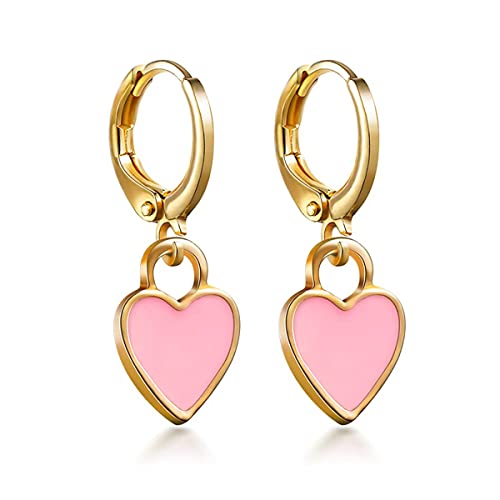 Preppy Earrings for Women Smile Face Heart Charms Pendants Gold Small Huggie Hoop Dangle Drop Earrings Trendy Y2K Jewelry Gifts