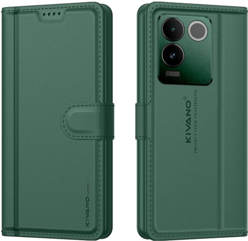 Image of KIVANO LUXE Compatible for Vivo T2 Pro 5G / IQOO Z7 Pro 5G Luxury Handmade Leather Magnetic Flip Folio Case | Card Holder & Kickstand | Slim Protective Cover | Unisex - Green