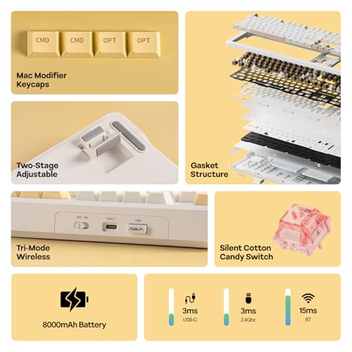 Image of EPOMAKER X Aula F108 PRO Wireless Gaming Keyboard with Screen, 8000mAh Battery, 104 Hot-Swappable and Programmable Keys and Knob, RGB Backlight, for Mac /PC /Android (Grey&Yellow)