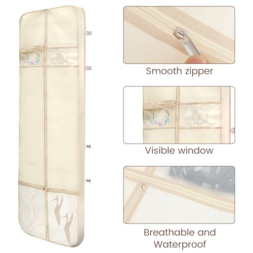 Travel Wedding Dress Garment Bag, 300D Oxford Cloth Suit Protector Dust Cover, Multi Pocket Foldable Gown Bag for Women Wedding Dress Suit(Beige)4