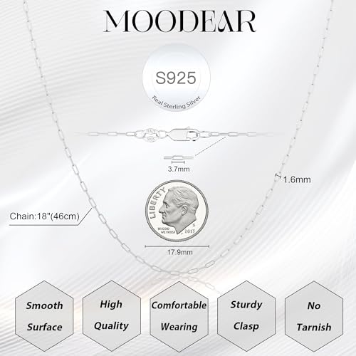 Moodear 925 Sterling Silver Paperclip Necklace for Women - Dainty Choker Necklaces Chain Simple Waterproof Silver Link Trendy Jewelry Gift for Her, 16/18/20/22/24 Inch4