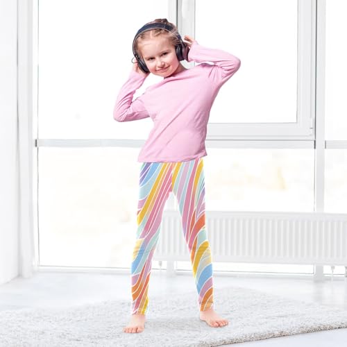 Rainbow Abstract Stripes Girls Casual Leggings for Kids Printed Long Pant Bottoms Stretch and Soft4