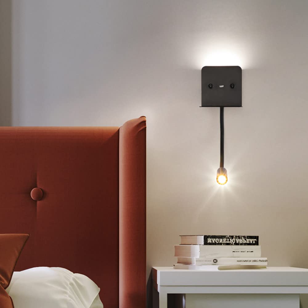 Lámpara de Pared, luz LED de Pared para Lectura de cabecera, lámpara de Pared Flexible, Puerto de Carga USB, lámparas de Lectura enfocadas para Cama, Luces de Pared Interiores para Dormitorio y e