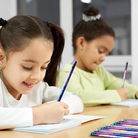 Miniatura 6 de ArtCreativity Lápices Galaxy para niños, paquete de 48 diseños surtidos del espacio exterior, bonitos lápices de escritura con borradores duraderos,