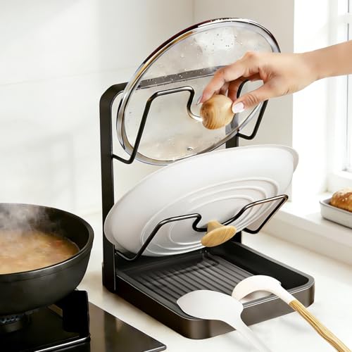 2-Tier-Pot-Lid-Holder-with-Detachable-Drip-Tray-Kitchen-Organizer 2-Tier Pot Lid Holder with Detachable Drip Tray, Kitchen Organizer - Image 1