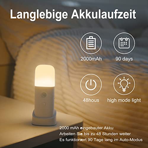 YELKO Bewegungsmelder Nachtlicht - 2000mAh wiederaufladbare Batteriebetriebene Nachtlichter, tragbar und dimmbar mit 5 Helligkeitsstufen, perfekt für Kinder und Erwachsene (Warmweiß, 1 Stück) – Bild 3