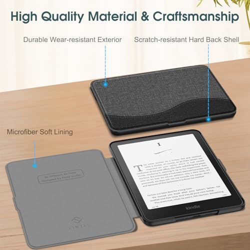 Image of Fintie Slim Case for 7 inch Kindle Paperwhite 12th Gen 2024 & Kindle Colorsoft | Lightweight PU Leather Hard Back Shell Cover, Magnetic Closure, Auto Wake /Sleep, for Kindle Paperwhite 2024, Gray /Black