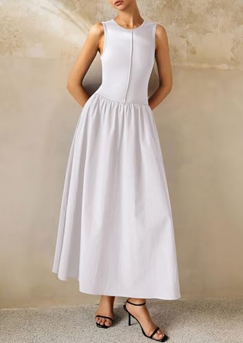 Image of PRETTYGARDEN Maxi Dresses for Women 2026 Summer Casual Sleeveless Patchwork Flowy Vacation Sundress Knit Long Work Tank Dress