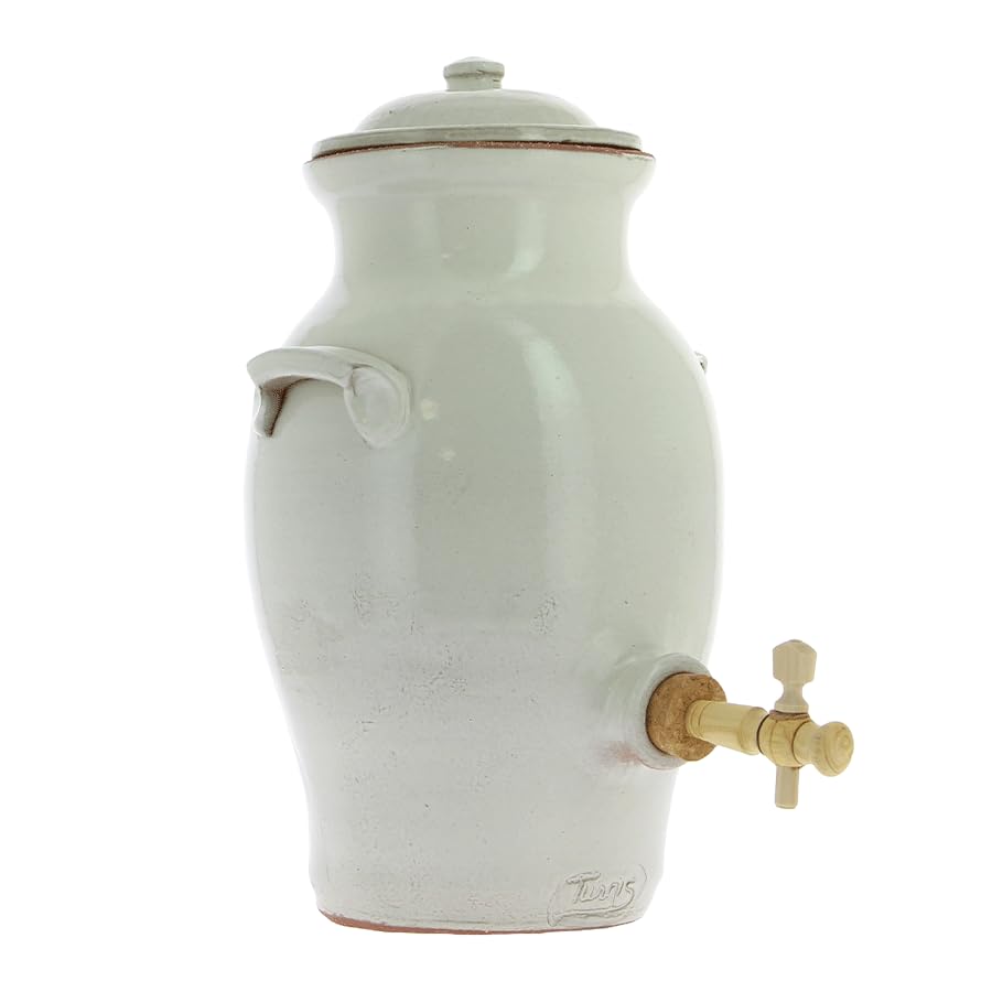 Vinaigrier en grès blanc 3L poterie artisanale Turgis (Blanc)
