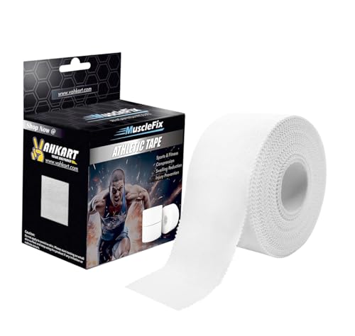 Image of Athletic Tape for Ankle, Wrist & Joint Protection, Easy-tear Breathable Soft Cotton Best Adhesive Medical Tape for Athletes & Trainers (White, 5 cm * 13.7 m)