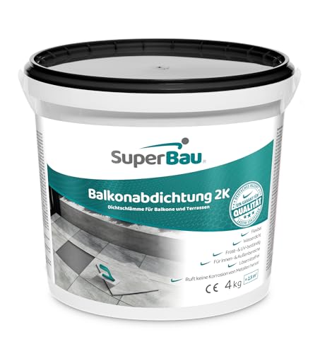 SuperBau, Balkonabdichtung 2k Grau (4kg ca.2,5m²), Dichtschlämme Außen & Innen, Wetterfeste Abdichtung für Terrasse, Balkon, Keller, Dusche, Bad, Badezimmer, Fliesen, Pool, Teich SuperBau, Balkonabdichtung 2k Grau (4kg ca.2,5m²), Dichtschlämme Außen & Innen, Wetterfeste Abdichtung für Terrasse, Balkon, Keller, Dusche, Bad, Badezimmer, Fliesen, Pool, Teich