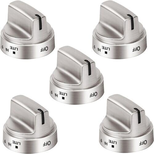 #US Replacement part for GE Silver Stainless Steel Burner Control Gas Stove Knobs 5 WB03X24818 knobpart#4565646