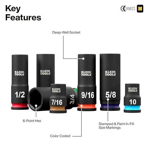 Image of Klein Tools 65148HD KNECT Deep-Well and Shallow Impact Socket Set, 3 /8-Inch Drive, SAE and Metric, 44-Piece Tool Set, Impact Driver, Swivel Adapter, Wrench Extensions, Removable Socket Organizer