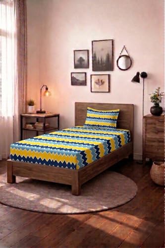 Image of HOMEKART (110 TC & 110 GSM 100% Cotton Feel Bedsheet for Single Bed with One King Size Pillow Covers Soft /Breathable Wrinkel Free -60x90 Inches - (Yellow & Blu)
