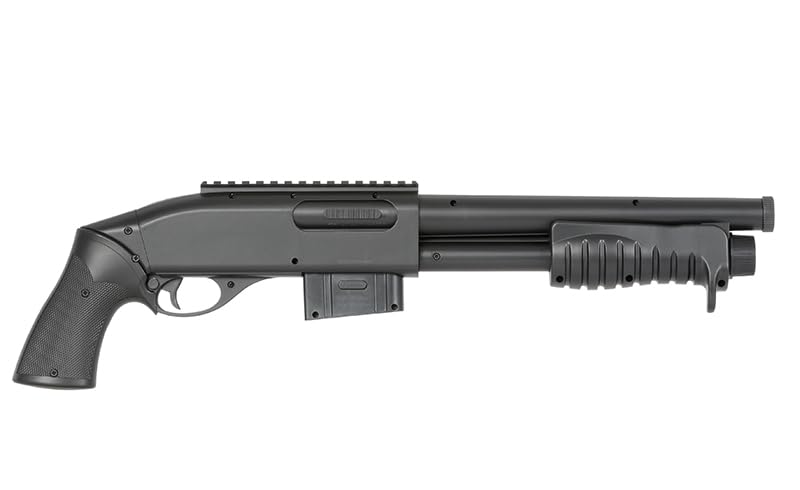 Escopeta de Airsoft de Muelle M401 con Hop up Ajustable, Marca Double Eagle, de ABS con Cargador de 18 Bolas de Capacidad, Potencia 330 fps o 1 Julio, compacta, 540 mm y 735 g, Calibre 6 mm