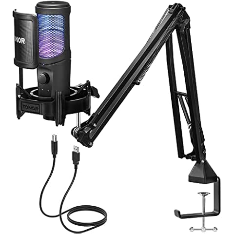 USB Gaming Mikrofon, PC Streaming Mirophone Podcast Brodcasting Mikro, Mic mit Stummschaltung Armständer, Nierenkondensatormikrofon für PS4/5 Gamer YouTube Twitch Studio, mikrophon mit Arm TC40 RGB Cover
