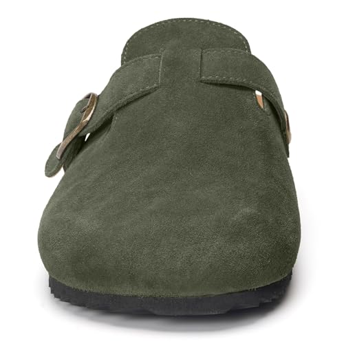 Image of ZUSERIS Suede Clogs for Women Men Wide Width Leather Mules | Soft Cork Footbed,Arch Support,Comfort Potato Shoes