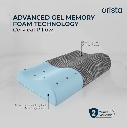 Image of Orista Advance Gel Blended Contour Memory Foam Pillow | 2 Year Warranty |Orthopedic Neck & Shoulder Support Pillow for Sleeping | Improves Posture & Spinal Alignment | 23 x 14 x 4.5 Inch | Set of 2