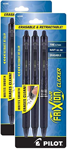 PILOT FriXion Clicker Erasable, Refillable & Retractable Gel Ink Pens, Fine Point, Navy Blue Ink, 3-Pack (31468) - 2 Pack