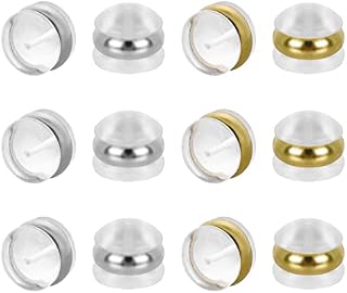 Prasacoo 12 Pcs Silicone Earring Backs Soft Clear Rubber Earring Backs for Studs Safety Earrings Backs Replacements Plastic Earring Stoppers for Earrings Hooks (6 Gold+6 Silver)