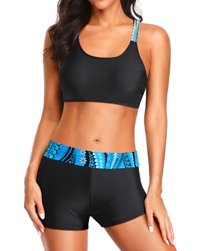 Image of Holipick 3 Piece Tankini Swimsuits for Women Tummy Control Bathing Suits Swim Tank Top with Bra Boy Shorts Teen Swimwear 2026