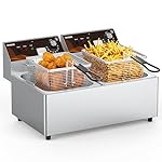 Commercial Deep Fryer with Baskets 20.7Qt Dual Tank Upgraded Electric Countertop Fryer Heavy Duty 1mm Thickened Stainless Steel Deep Fryers, 120V, 3600W, UL Certified
