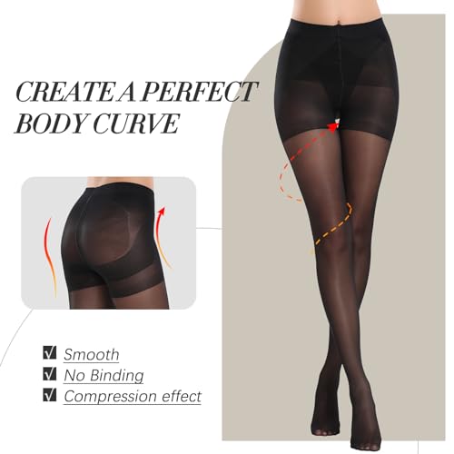 Yilanmy Women's Control Top Pantyhose Sheer Tights Tummy Control Support Stockings 40 Denier Shaping Tights 2 Pairs2