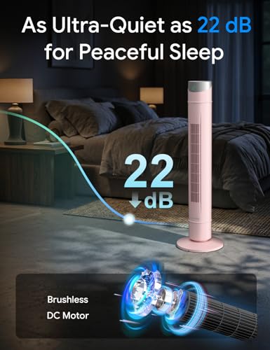 Image of ZAFRO Smart Tower Fan for Bedroom,120 Oscillating Fans that Blow Cold Air | 28ft /s High-Speed 12 Speeds 4 Modes Upgraded DC 22dB Ultra Quiet,App /Voice Control,Standing Fan with 12H Timer,42Inch, Pink