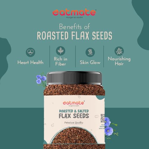 Image of Eatmate Roasted & Salted Flax Seeds 100g | Omega 3, High Fiber & Protein Rich Alsi Seeds | Gluten Free Healthy Snack for Daily Diet | Natural Vegetarian Seeds for Hair, Skin & Heart Health (100g)
