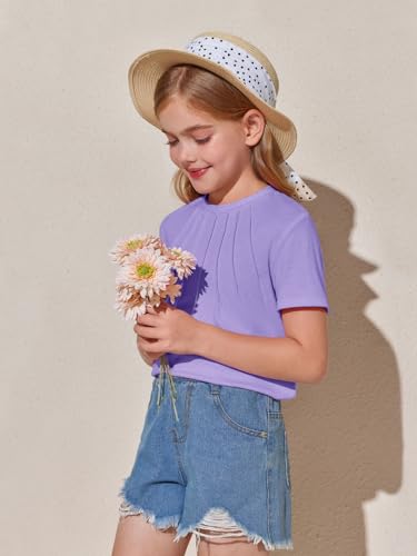 Image of Haloumoning Girls Pleated T Shirts Kids Summer Short Sleeve Fashion Tops Tees 5-14 Years