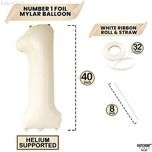 Image of KatchOn, Beige Number 1 Balloon 40 Inch, Happy Birthday Number Balloon | Number 1 Balloon, Reusable Foil Number Balloons for Birthday Decorations, 1st Anniversary Decor and Celebrations