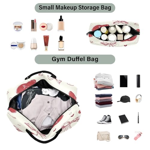 Travel Duffle Bag Weekender Bags Overnight Bag with Toiletry Bag Gym Duffel Bag Red Bow Cherry Love Pattern for Travel Business Trips Sport4