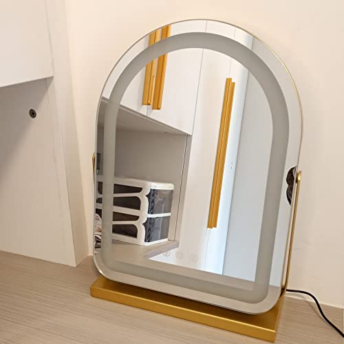 Espejo de maquillaje con pantalla táctil, luces LED y diseño arqueado de tocador 5