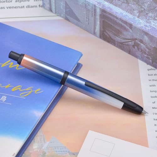 Image of Jinhao 10 Press Fountain Pen with Box, Gradient Dark Blue Retractable Fine Nib with Ink Converter Set (Black Clip)
