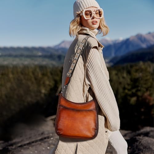 Iswee Crossbody Bags for Women Genuine Leather Purses Vintage Shoulder Handbags Travel Cross Body Bag with Boho Strap3