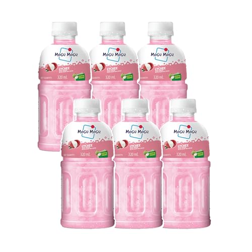 Image of Mogu Mogu Lychee Juice Drink with Nata de Coco Jelly 320ml (Pack of 6), Refreshing Tropical Thai-Made Sip & Chew Beverage