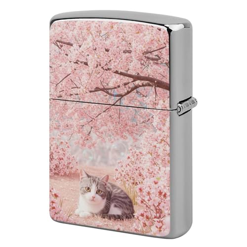 ライターケース ZIPPO/ジッポー兼用ケース 猫と桜 ジッポライターカバー 互換性のある 軽量 おしゃれ 両面プリント メンズ レディース 贈り物