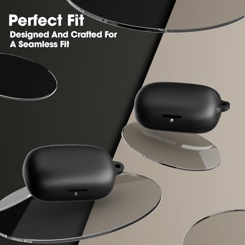 Image of Sounce Earphone Case Cover Compatible for Boult Audio Z20, Soft Silicone Skin Case Cover Shock-Absorbing Protective Case with Keychain [Front LED Visible] - Black