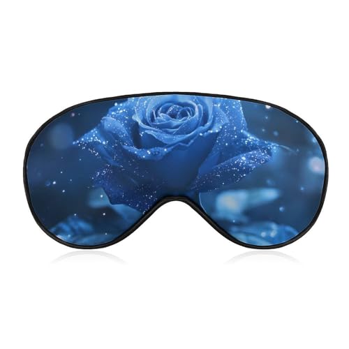 Blue Rose with Glitter Sleep Mask Eye Shade Cover Adjustable Strap for Travel Lunch Break Women Men