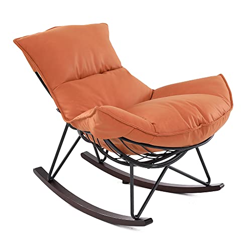 Mingone Sillón balancín moderno con asiento acolchado, para dormitorio, sillón relax con estructura de metal, soporta hasta 150 kg, color naranja