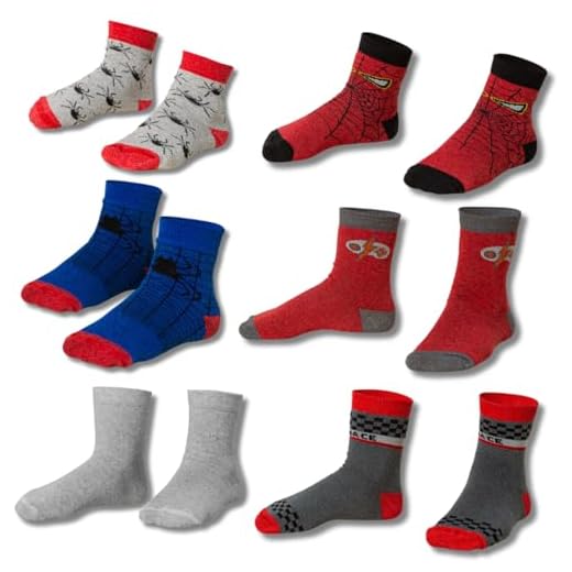 Kit 06 pares de Meias kids Menino Sortidas Aranha Dinossauro Infantil (BR, Alfa, Único, Regular, 26/29, Cinza/Vermelho)