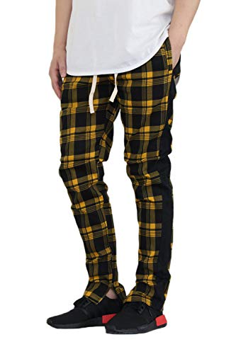 AIRNINE Men's Premium Twill Stretch Plaid Track Ankle Zip Jogger Pants S-5XL
