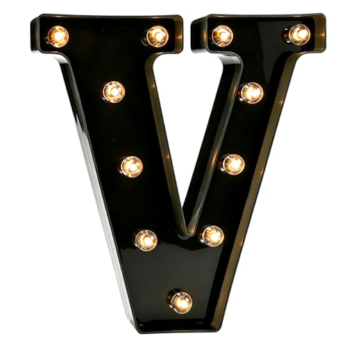 Image of Pooqla Black Light Up Letter V, Marquee Letters Black Room Decor | LED Lighted Letters Birthday Party Decorations, Gifts for Boys Men Christmas Anniversary Night Light Home Bar Room Decoration