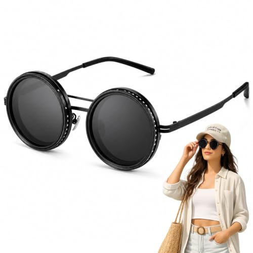 Image of Glaceon 1-9 Gears Adjustable Tint Sunglasses, Rounded Polarized Glasses with ND Filter Lenses, Polarized Sunglasses for Men, Lightweight Sun Glasses with UV Protection for Driving Fishing