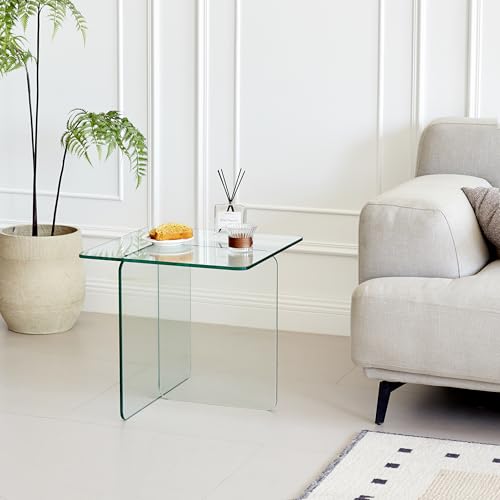 Mesa de sofá minimalista en cristal de seguridad curvado con acabado limpio y sofisticado 6