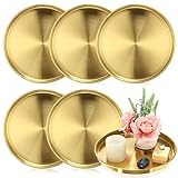 Thenshop 6 Pcs 12 Inch Gold Round Serving Tray Stainless Steel Round Table Circle Decorative Vanity Tray Decorative Jewelry Makeup Organizer