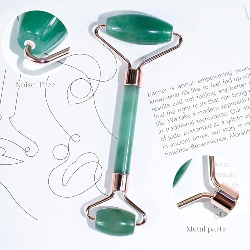 Image of Korean Jade Roller & Gua Sha Set | Anti-Aging Facial Roller | Original Guasha Stone From Korea | Beauty Massager For Slim V-Shape Face & Jawline Making Tool (Green)