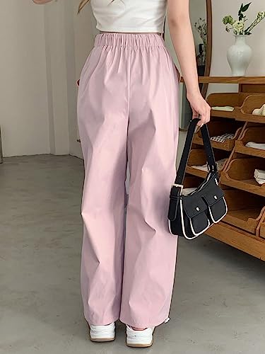 Floerns Women's Casual Drawstring High Waist Straight Leg Slant Pocket Parachute Baggy Cargo Pants2