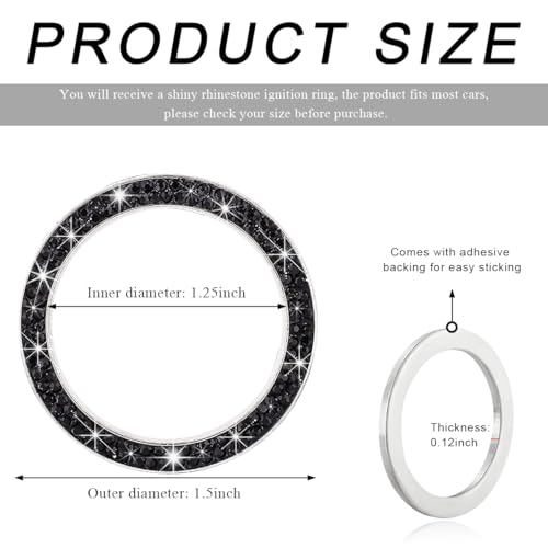Image of Car Bling Crystal Rhinestone Engine Start Ring Decals, Sparkling Diamond Car Push Start Button Ignition Ring Sticker, Auto Key Ignition Knob Ring Decoration for Women Girls (Black)