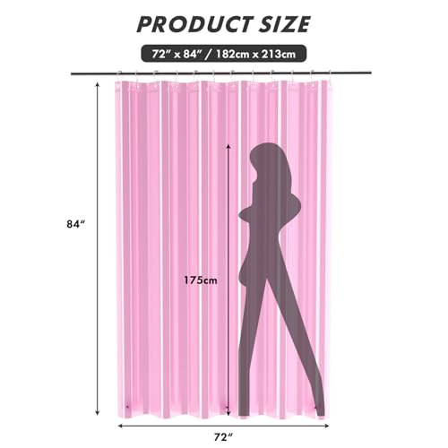 Image of AmazerBath Extra Long Shower Curtain Liner, Clear Pink Shower Liner 84 Inches Long, 72x84 Plastic Shower Curtain Liners, Cute Tall Shower Liner, PEVA Bathroom Shower Curtain Liners & 3 Magnets